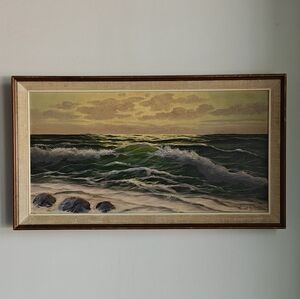 Antique Original Oil On Canvas Seascape Ocean Sunset Painting Cornelis De Bruin
